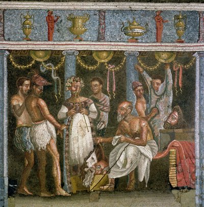 Acteurs répétant pour une pièce satyrique, c.62-79 après J.-C. - Roman